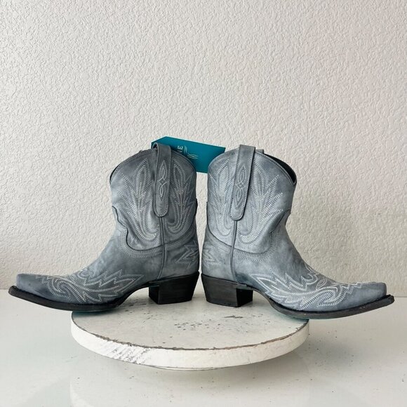 Lane LEXINGTON Womens Cowboy Bootie 6 Washed Denim Western Cowgirl Short Boots - Picture 7 of 11